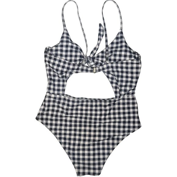 Shein Flannel Pattern One Piece Bathing Suit Keyhole Style Black White Size L - Picture 2 of 7